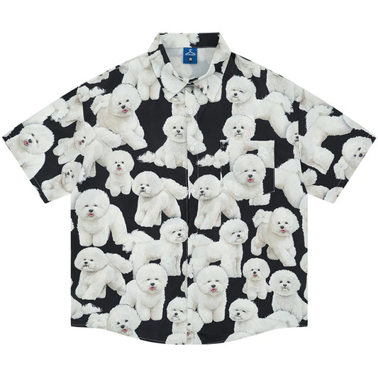 Dogs Graphic Shirts Mens Summer Casual Shirts Loose Short Sleeve Button Up Blouse Streetwear Harajuku Hip Hop Shirts for Male