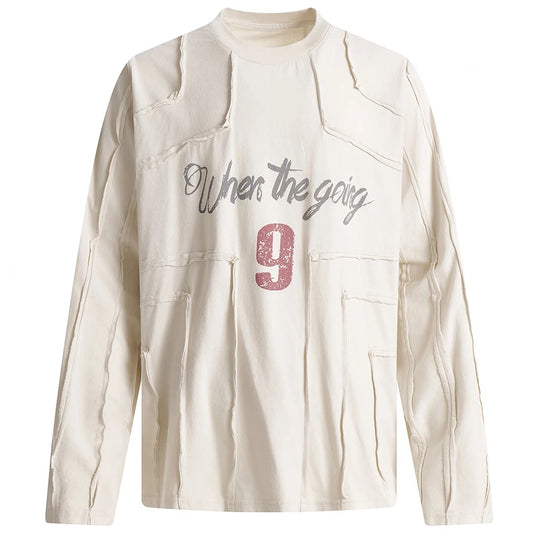 Vintage Oversized Long Sleeve T Shirts Men Broken Patchwork Y2K T-shirts Streetwear Harajuku Hip Hop Tshirts Tee Tops