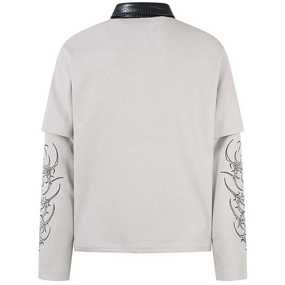 Vintage Oversized Graphic T Shirts Fake Two Piece Streetwear Harajuku Hip Hop T-shirts Casual Loose Long Sleeve Tshirts Tee Tops