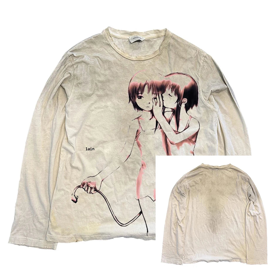 Vintage Oversized T-shirts Dark Gothic Loose Long Sleeve T Shirts Harajuku Streetwear Retro Tshirts Hip Hop Y2K Tee Tops