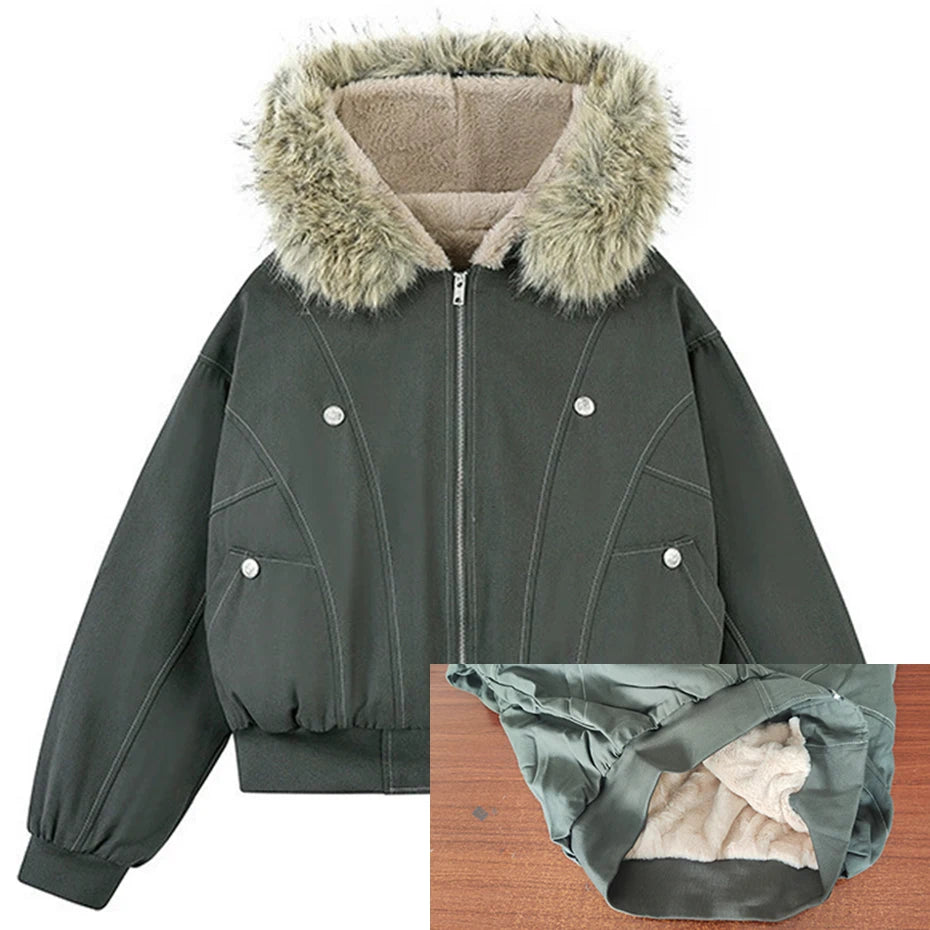 Winter Jackets Fur Collar Parkas Coat Men Vintage Thicken Fleece Warm Jackets Streetwear Harajuku Hip Hop Padded Jackets Outwear