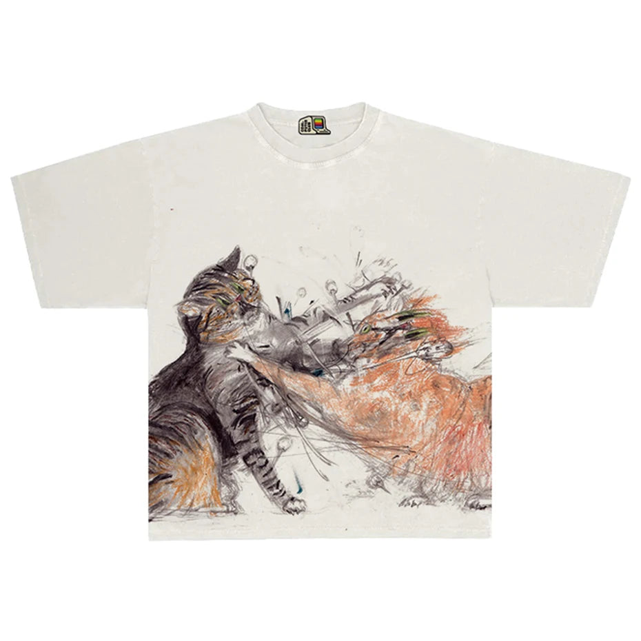 Funny Cats Graphic T-shirts Vintage Oversized T Shirts Summer Loose Casual Tee Tops Streetwear Harajuku Hip Hop Tshirts Unisex