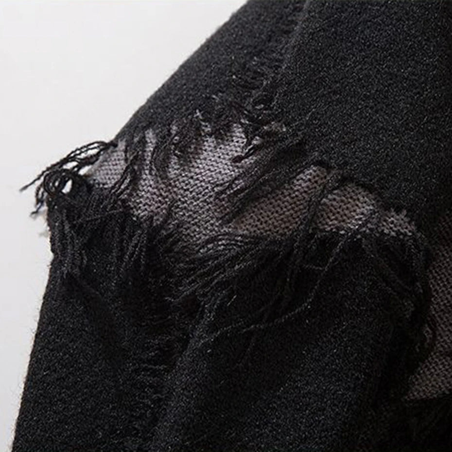 Skulls Sweaters Gothic Punk Black Ripped Sweater Knitted Pullover Jumper Harajuku Oversized Y2K Streetwear Sweater Unisex