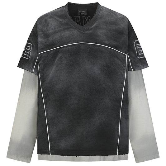 Vintage Long Sleeve T Shirts Fake Two Piece Retro Oversized T-shirts Streetwear Harajuku Hip Hop Tshirts Tee Tops