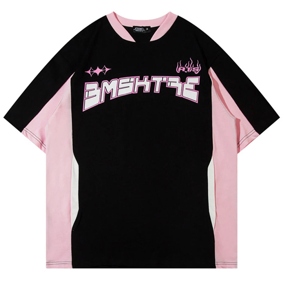 T Shirts Printed Patchwork Oversized Men T Shirt Harajuku Streetwear Hip Hop Tee Summer Fashion Casual Loose Tshirt Y2K