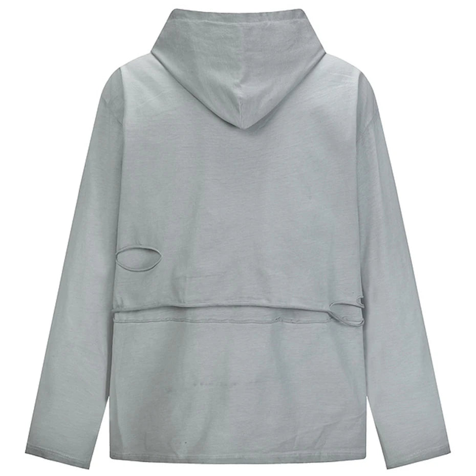 Vintage Ripped Oversized T Shirts Long Sleeve Hooded Tshirts Tee Tops Men Streetwear Harajuku Hip Hop T-shirts