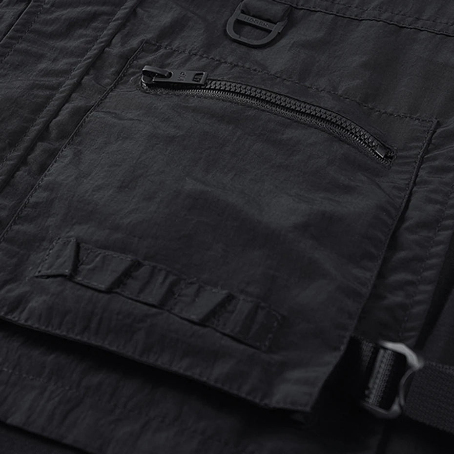 Men Fashion T Shirts Fake Two Piece Vest Patchwork Techwear Cyber T-shirt Tactical Cargo Tops Male Streetwear Hip Hop Tshirt