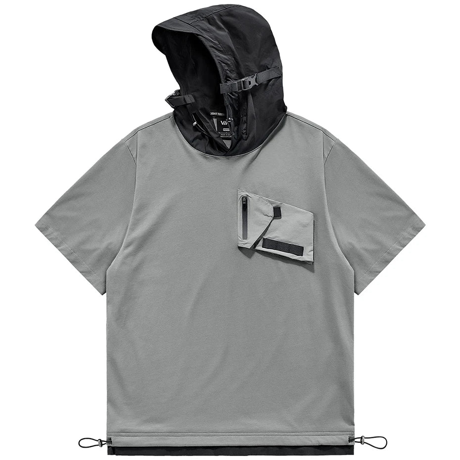 Hip Hop Hooded T Shirt Techwear Oversized Harajuku T-shirts Men's Streetwear Hip Hop Tshirt Summer Fashion Top Tee Zipper Pocket