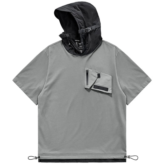 Hip Hop Hooded T Shirt Techwear Oversized Harajuku T-shirts Men's Streetwear Hip Hop Tshirt Summer Fashion Top Tee Zipper Pocket