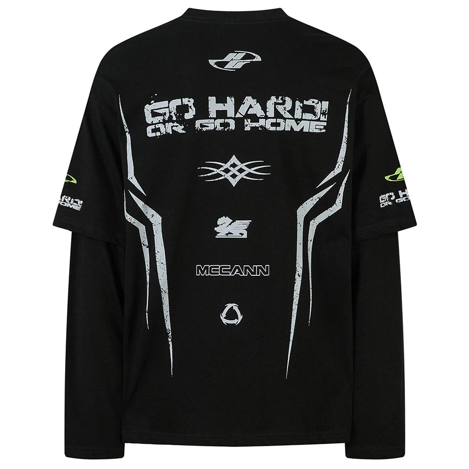 Harajuku Vintage Oversized T-shirts Streetwear Hip Hop Graphic Fake Two Piece T Shirts Men Loose Long Sleeve Tee Tops