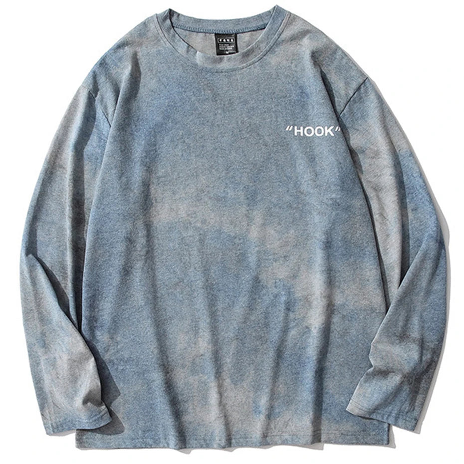 Vintage Oversized Long Sleeve T-shirts Streetwear Harajuku Hip Hop Tie Dye T Shirts Casual Loose Tee Tops Tshirts