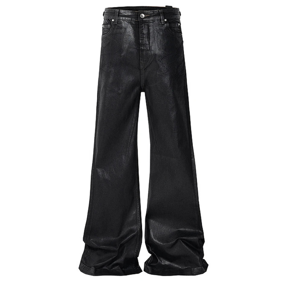 Wax Printed Flared Jeans Men Black Baggy Jeans Black Loose Flared Denim Pants RO Style Harajuku Hip Hop Jeans