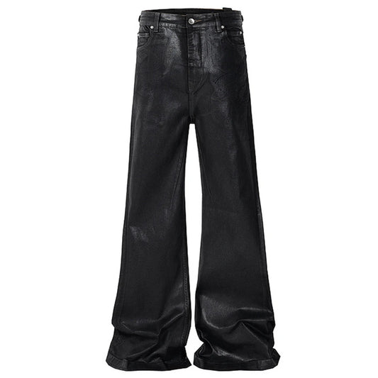 Wax Printed Flared Jeans Men Black Baggy Jeans Black Loose Flared Denim Pants RO Style Harajuku Hip Hop Jeans