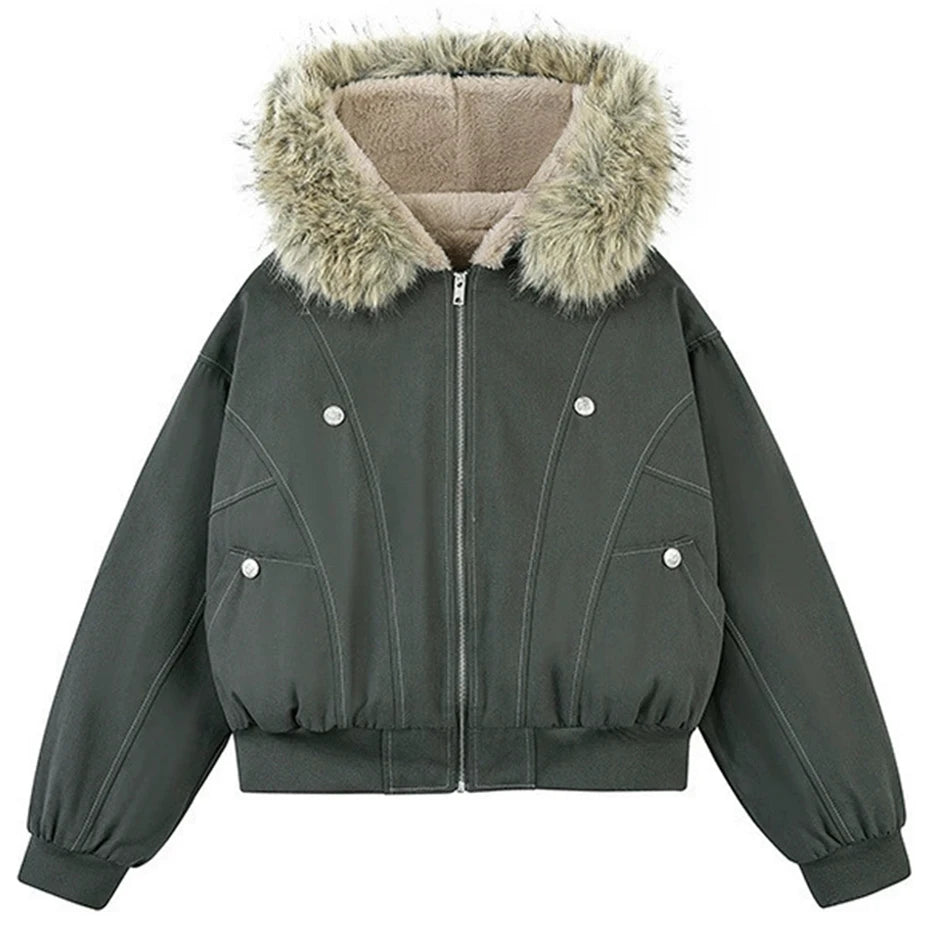 Winter Jackets Fur Collar Parkas Coat Men Vintage Thicken Fleece Warm Jackets Streetwear Harajuku Hip Hop Padded Jackets Outwear