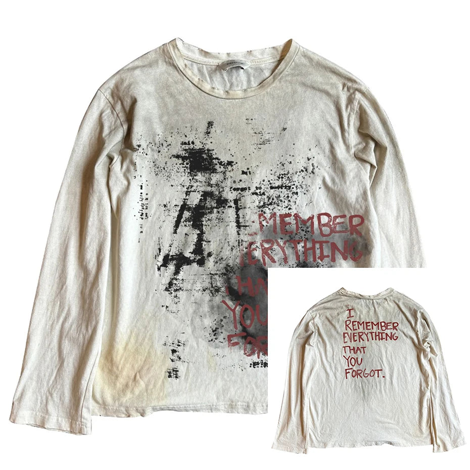 Vintage Oversized T-shirts Dark Gothic Loose Long Sleeve T Shirts Harajuku Streetwear Retro Tshirts Hip Hop Y2K Tee Tops