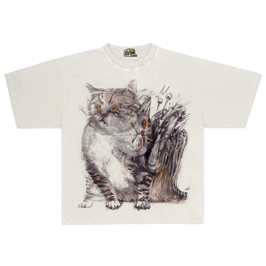 Funny Cats Graphic T-shirts Vintage Oversized T Shirts Summer Loose Casual Tee Tops Streetwear Harajuku Hip Hop Tshirts Unisex