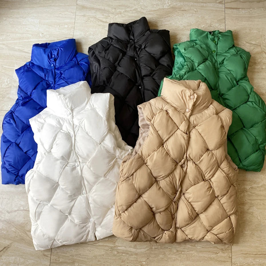 Fashion Weave Vest Men Winter Padded Vests Puffer Jackets Parkas Coat Solid Loose Thicken Vests Outwear Black