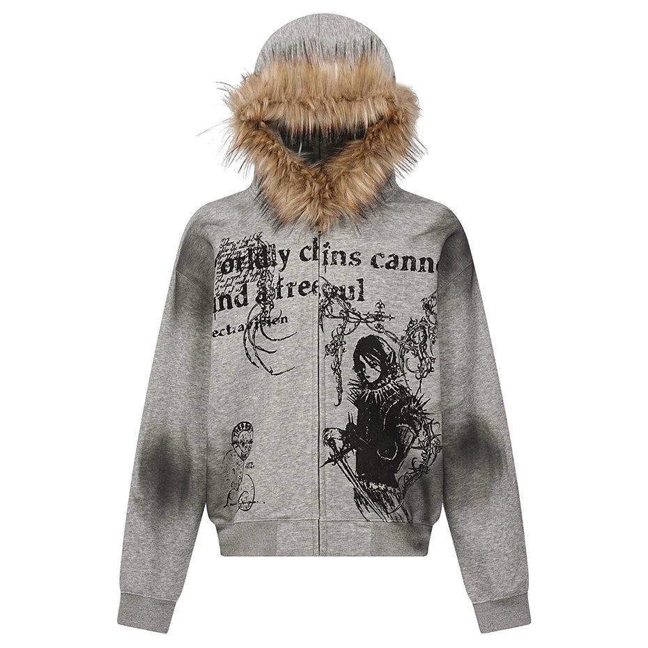 Fur Collar Hoodies Jackets Y2K Harajuku Oversized Hoodie Men Streetwear Hip Hop Loose Hooded Sweatshirts