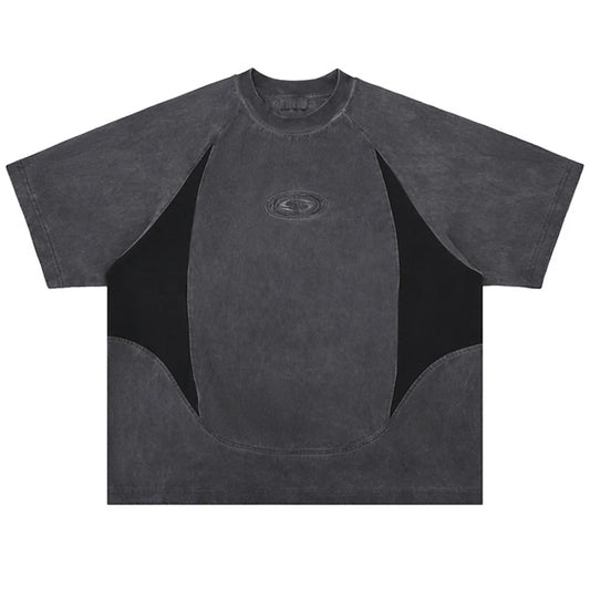 Men's Vintage Patchwork T Shirts Hip Hop Oversized Streetwear Harajuku T-shirt Black Loose Short Sleeve Tee Tops Man