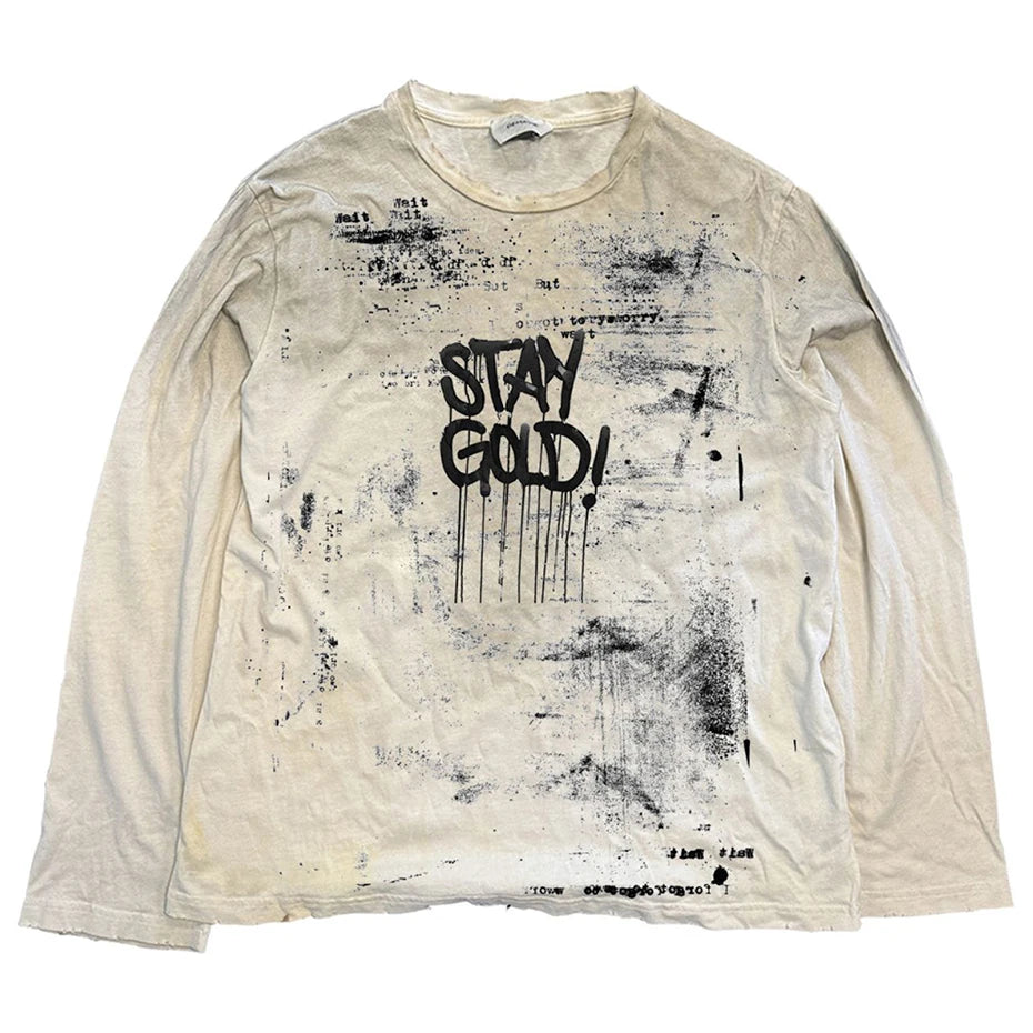 Vintage Oversized T-shirts Lightning Graphic Long Sleeve T Shirts Harajuku Loose Casual Tee Tops Unisex Retro Tshirts