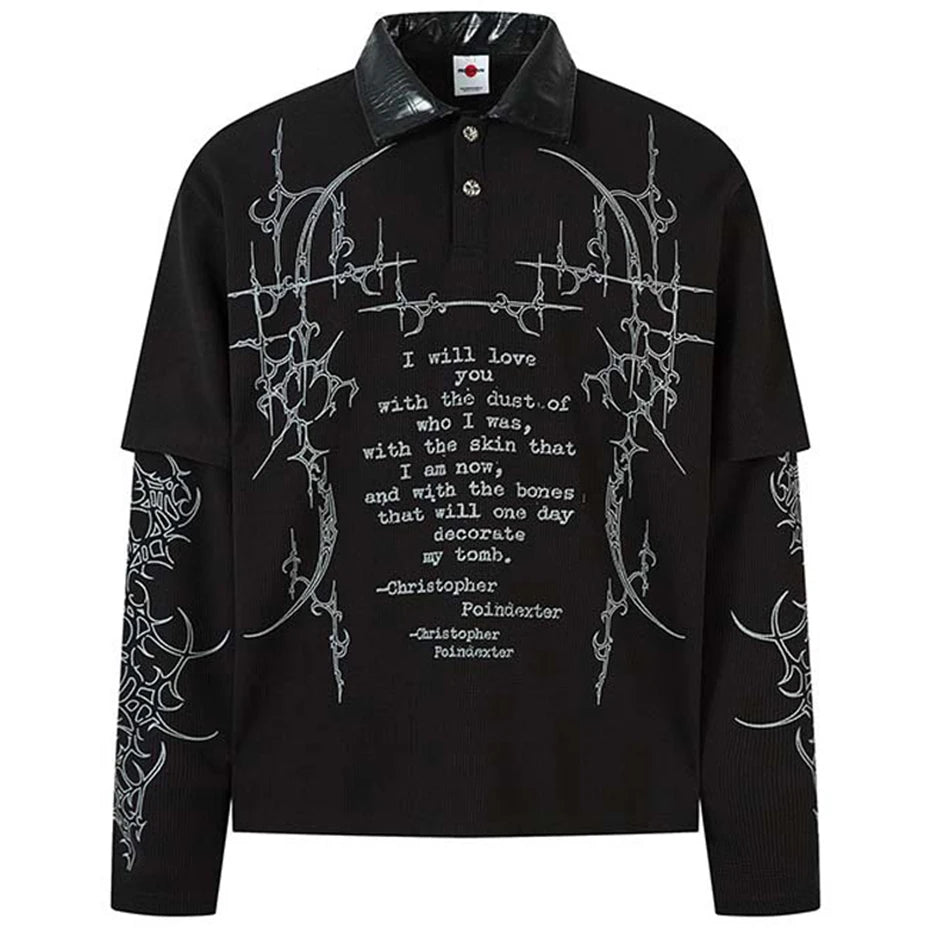 Vintage Oversized Graphic T Shirts Fake Two Piece Streetwear Harajuku Hip Hop T-shirts Casual Loose Long Sleeve Tshirts Tee Tops