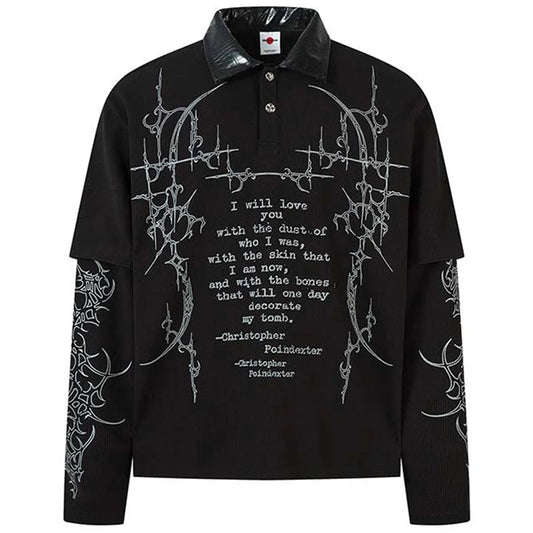 Vintage Oversized Graphic T Shirts Fake Two Piece Streetwear Harajuku Hip Hop T-shirts Casual Loose Long Sleeve Tshirts Tee Tops