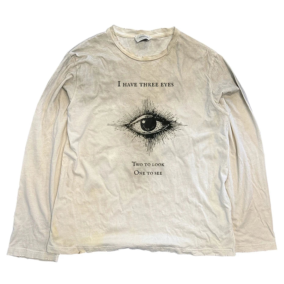 Eyes Graphic Men Hip Hop T-shirts Vintage Harajuku Oversized Long Sleeve Tee Tops Streetwear Tshirt