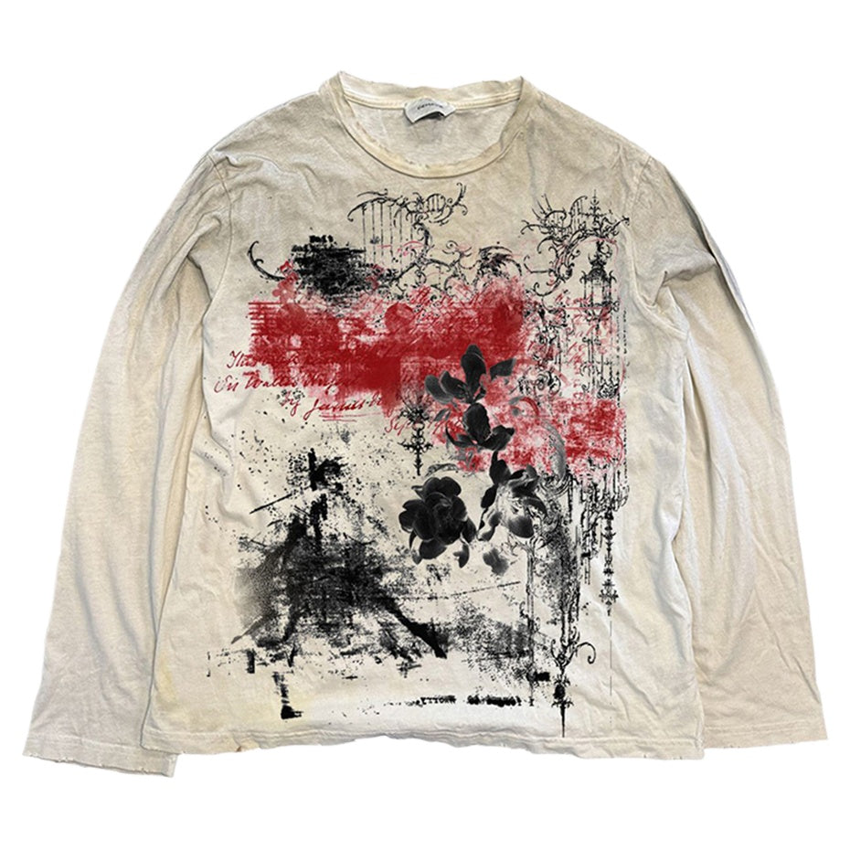 Hip Hop Men T-shirt Flower Graphic Vintage Long Sleeve Tshirts Gothic Punk Oversized Harajuku T Shirts Tee Tops