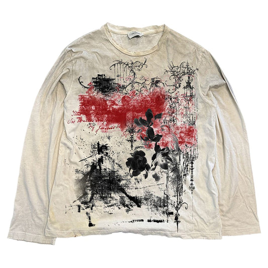 Hip Hop Men T-shirt Flower Graphic Vintage Long Sleeve Tshirts Gothic Punk Oversized Harajuku T Shirts Tee Tops